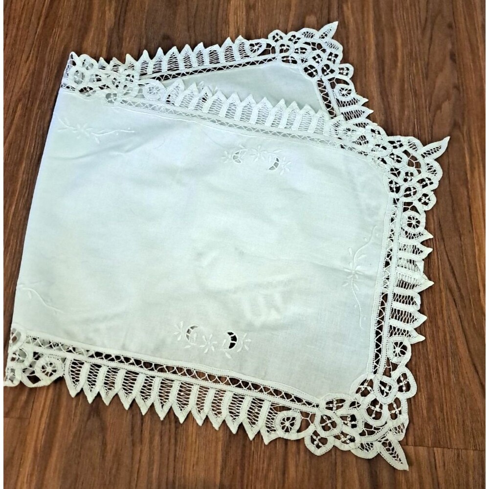 Madeira Lace Table Runner Floral White on White Embroidered Dresser Scarf 35x16